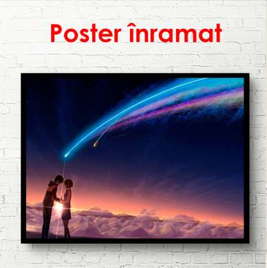 Poster - Children and shooting star, 45 x 30 см, Canvas on frame