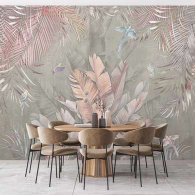Wall Mural - Tropical leaves and birds