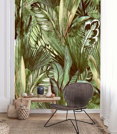 Фотообои, Тропические зеленые листья пальм