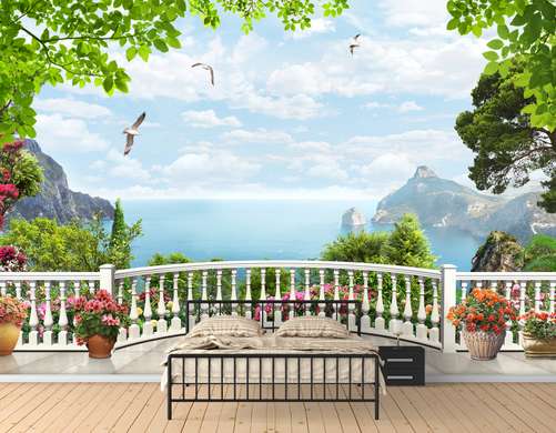 Wall Mural - Terrace with sea and mountain views