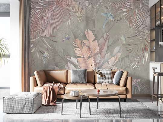 Wall Mural - Tropical leaves and birds