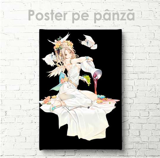 Poster - Fată anime pe un fundal negru, 30 x 45 см, Panza pe cadru, Pentru Copii