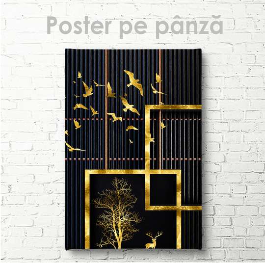 Постер - Золотой пейсаж, 30 x 60 см, Холст на подрамнике, Гламур