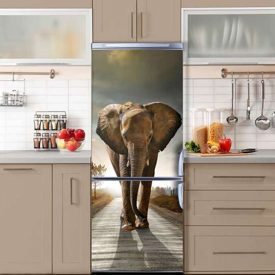 3Д наклейка на дверь, Слон в гневе, 60 x 90cm, Наклейка на Дверь