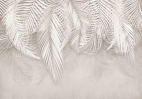 Wall Mural - Tropical palm leaves on pale beige background
