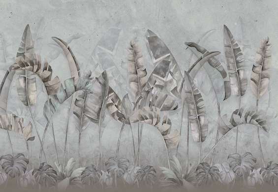 Wall Mural - Gray palm leaves