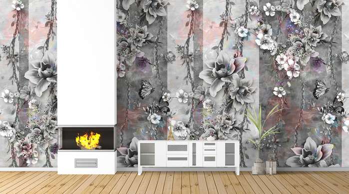 Wall Mural - Beautiful floral print in cold colors