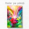 Постер - Разноцветная роза с бабочкой, 30 x 45 см, Холст на подрамнике, Цветы