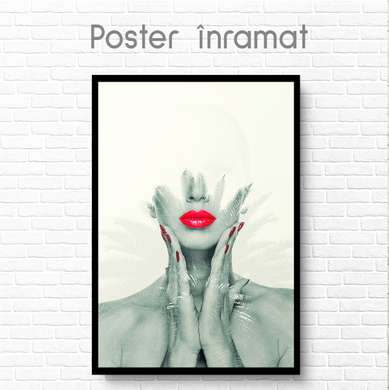 Poster - Fata cu buze stacojii, 30 x 45 см, Poster inramat pe sticla