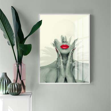 Poster - Fata cu buze stacojii, 40 x 60 см, Panza pe cadru