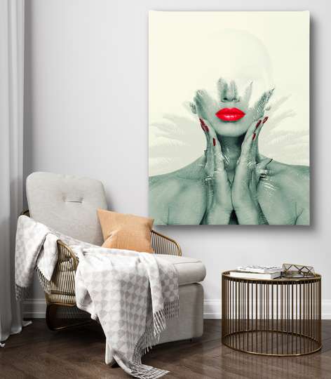 Постер - Девушка с алыми губами, 30 x 45 см, Холст на подрамнике, Гламур