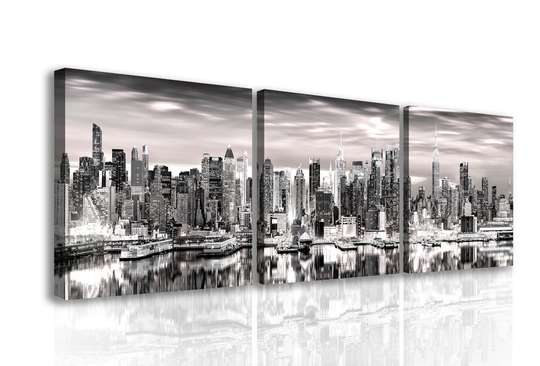 Tablou Pe Panza Multicanvas, Panorama alb-negru a New York-ului, 225 x 75