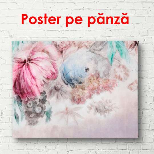 Poster - Delicate peonies on a gray background, 90 x 60 см, Framed poster, Botanical