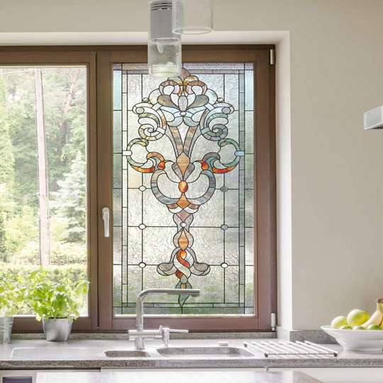 Window Privacy Film, Decorative stained glass window in classical style, 60 x 90cm, Transparent