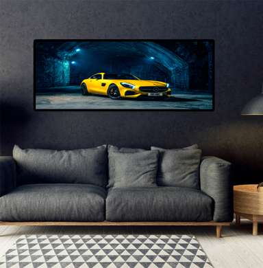 Poster - Mercedes galben, 60 x 30 см, Panza pe cadru
