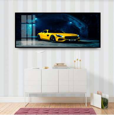 Poster - Yellow Mercedes, 60 x 30 см, Canvas on frame