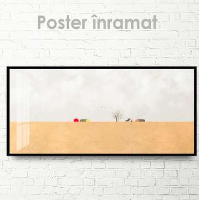 Poster - Case mici într-un câmp pustiu, 60 x 30 см, Panza pe cadru