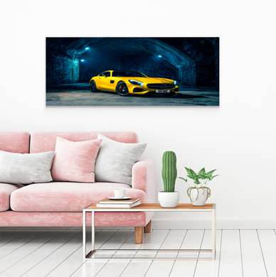 Poster - Mercedes galben, 60 x 30 см, Panza pe cadru