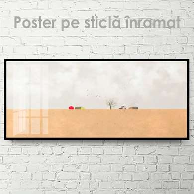 Poster - Case mici într-un câmp pustiu, 60 x 30 см, Panza pe cadru