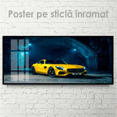Poster - Yellow Mercedes, 60 x 30 см, Canvas on frame