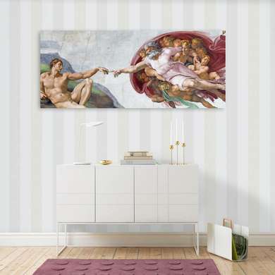 Постер - Сотворение Адама, 60 x 30 см, Холст на подрамнике