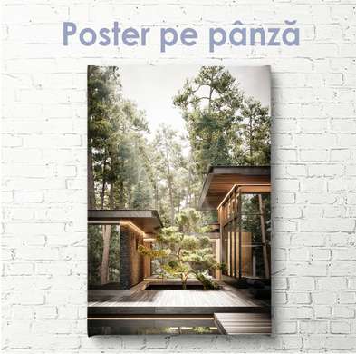 Poster - Casă modernă în pădure, 30 x 60 см, Panza pe cadru