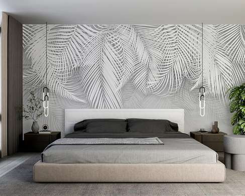 Wall Mural - Tropical palm leaves on gray background