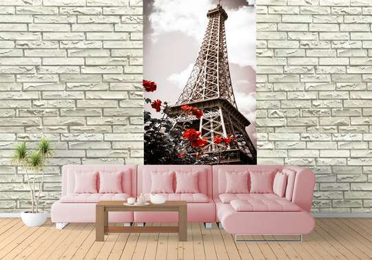 Wall Mural - Flowers on the background of the Eiffel Tower