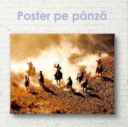Постер - Ковбои в пустыне, 45 x 30 см, Холст на подрамнике, Природа
