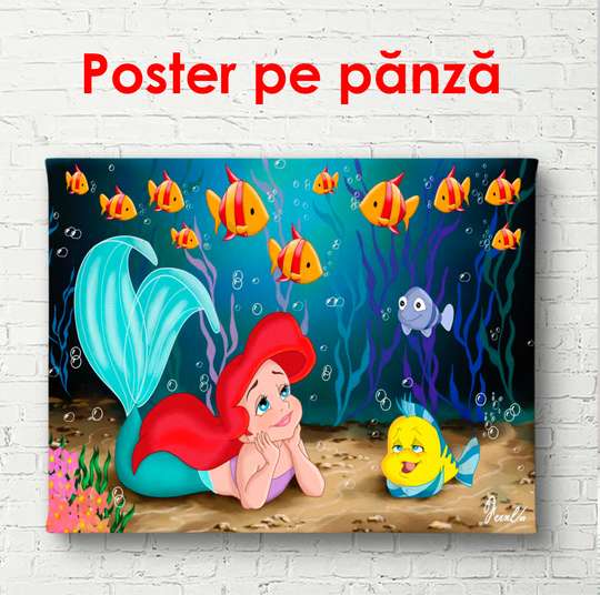 Poster - Mermaid at the bottom of the ocean, 90 x 60 см, Framed poster, For Kids