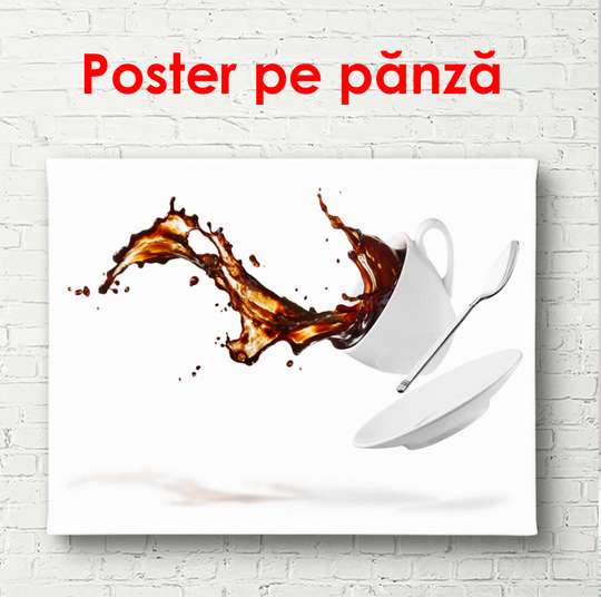 Постер - Белая чашка кофе на белом фоне, 90 x 60 см, Постер в раме, Еда и Напитки