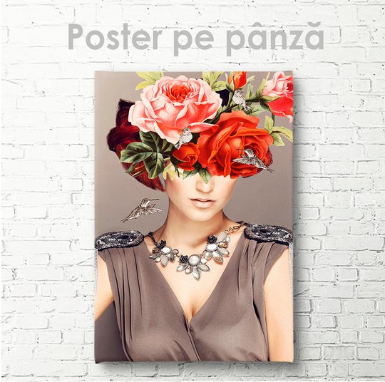 Постер, Девушка с цветами, 30 x 45 см, Холст на подрамнике