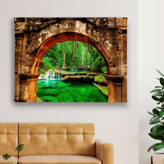 Poster - Podul spre pădurea verde, 45 x 30 см, Panza pe cadru, Natură