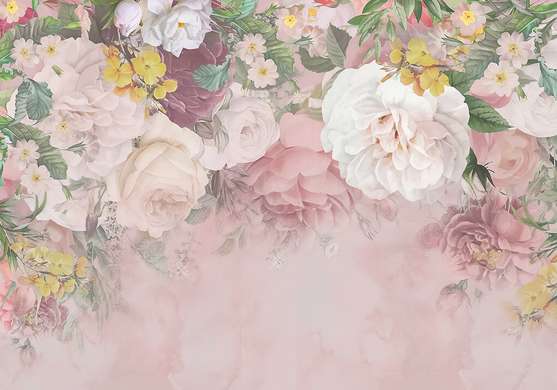 Wall Mural - Colorful flowers on a pink background
