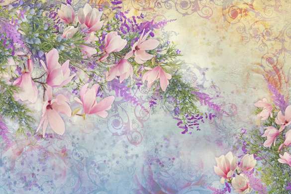 Wall Mural - Spring flowers on a lilac background.
