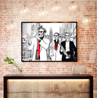 Poster - Saxophonists in the city, 90 x 60 см, Framed poster