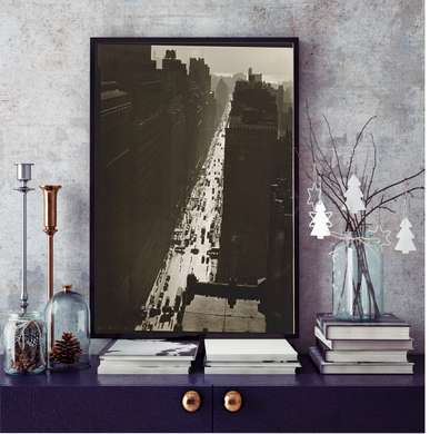 Poster - Imagine vintage a străzii orașului, 30 x 45 см, Panza pe cadru