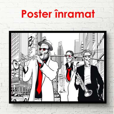 Постер - Саксофонисты в городе, 90 x 60 см, Постер в раме