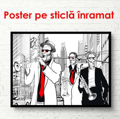 Постер - Саксофонисты в городе, 90 x 60 см, Постер в раме