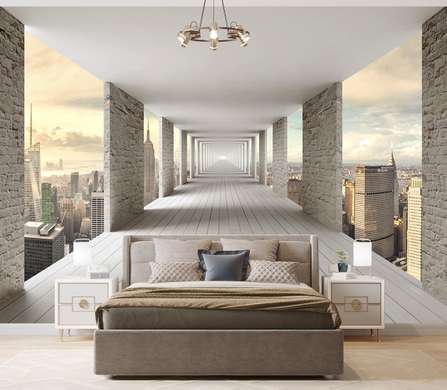 3D Wallpaper - Illusion of deceit, Corridor overlooking the city