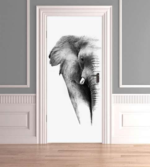 3Д наклейка на дверь, Слон в черно-белом, 60 x 90cm, Наклейка на Дверь