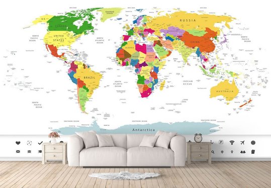 Фотообои, Политическая карта мира на белом фоне.