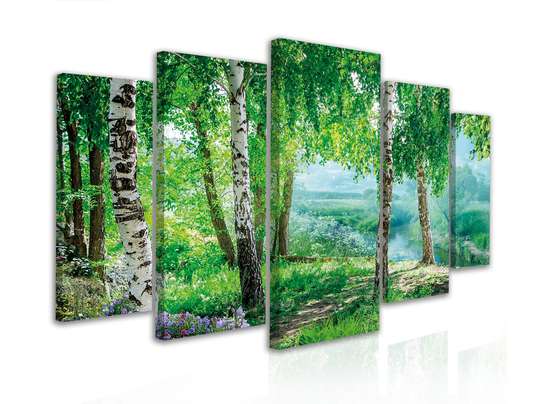 Tablou Pe Panza Multicanvas, Pădure verde cu vedere la iaz, 108 х 60