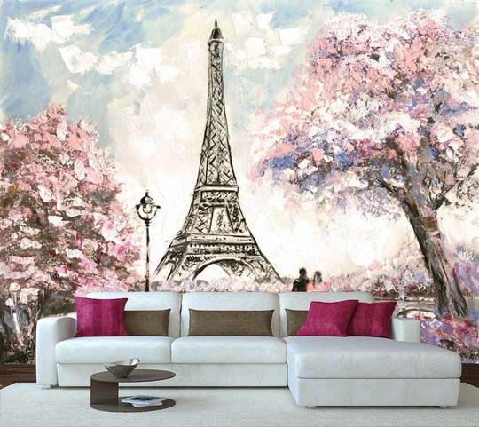 Wall Mural - Couple on the background of the Eiffel Tower