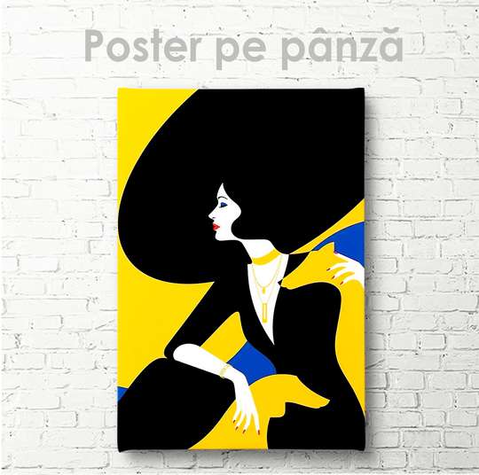 Poster - Girl in a black hat, 30 x 45 см, Canvas on frame, Glamour