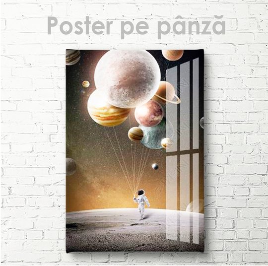 Постер, Космонавт с планетами, 30 x 45 см, Холст на подрамнике