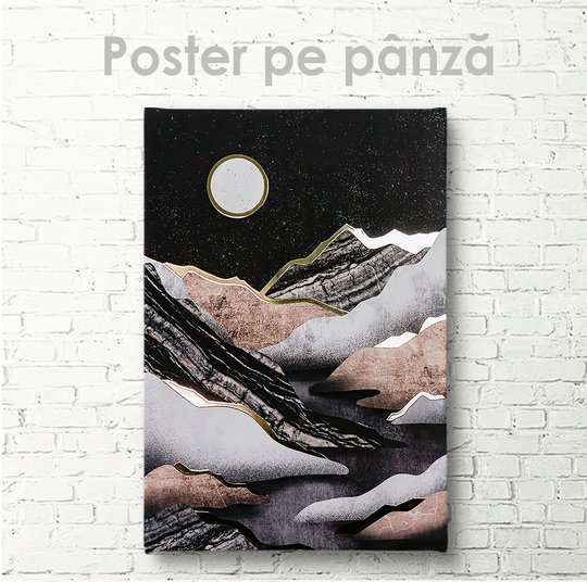 Постер, Луна в горах, 30 x 45 см, Холст на подрамнике
