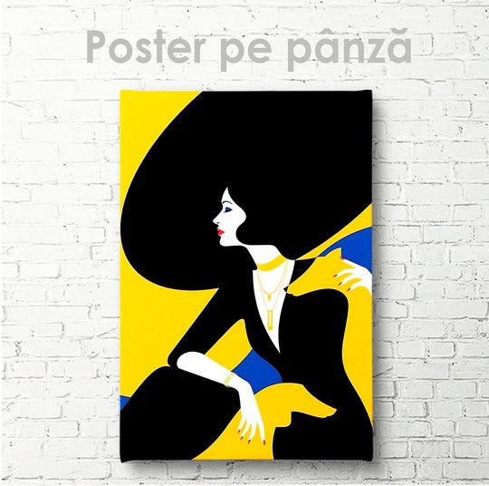 Постер, Девушка в черной шляпе, 30 x 45 см, Холст на подрамнике