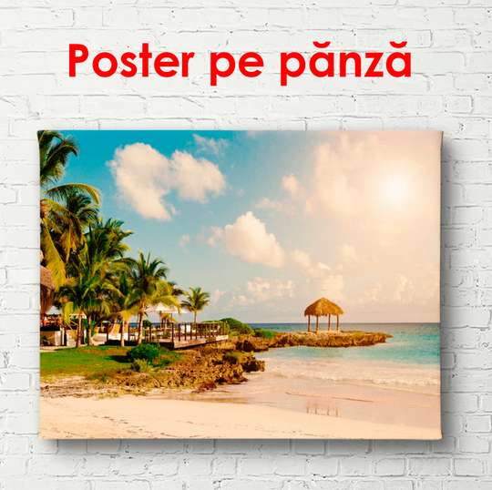 Постер - Красивое утро на пляже, 90 x 60 см, Постер в раме, Природа
