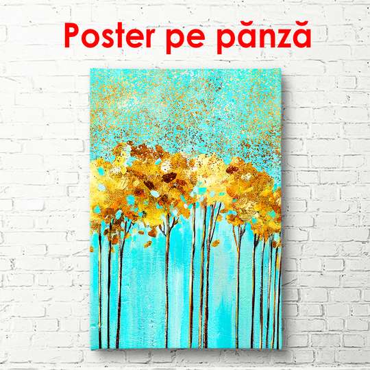 Poster - Golden trees on a blue background, 30 x 45 см, Canvas on frame, Botanical
